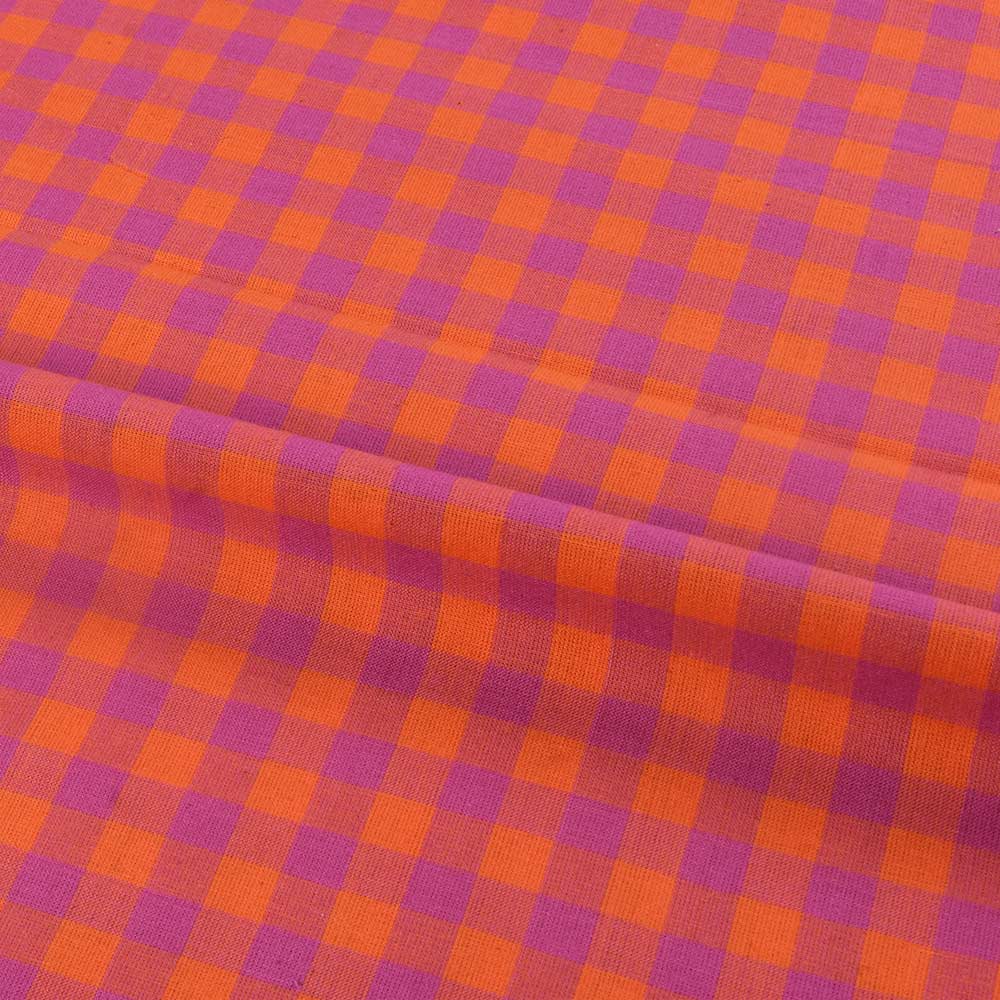 Handgeweven katoen – roze oranje ruitjes