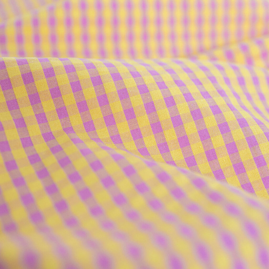 Seersucker – roze gele ruitjes