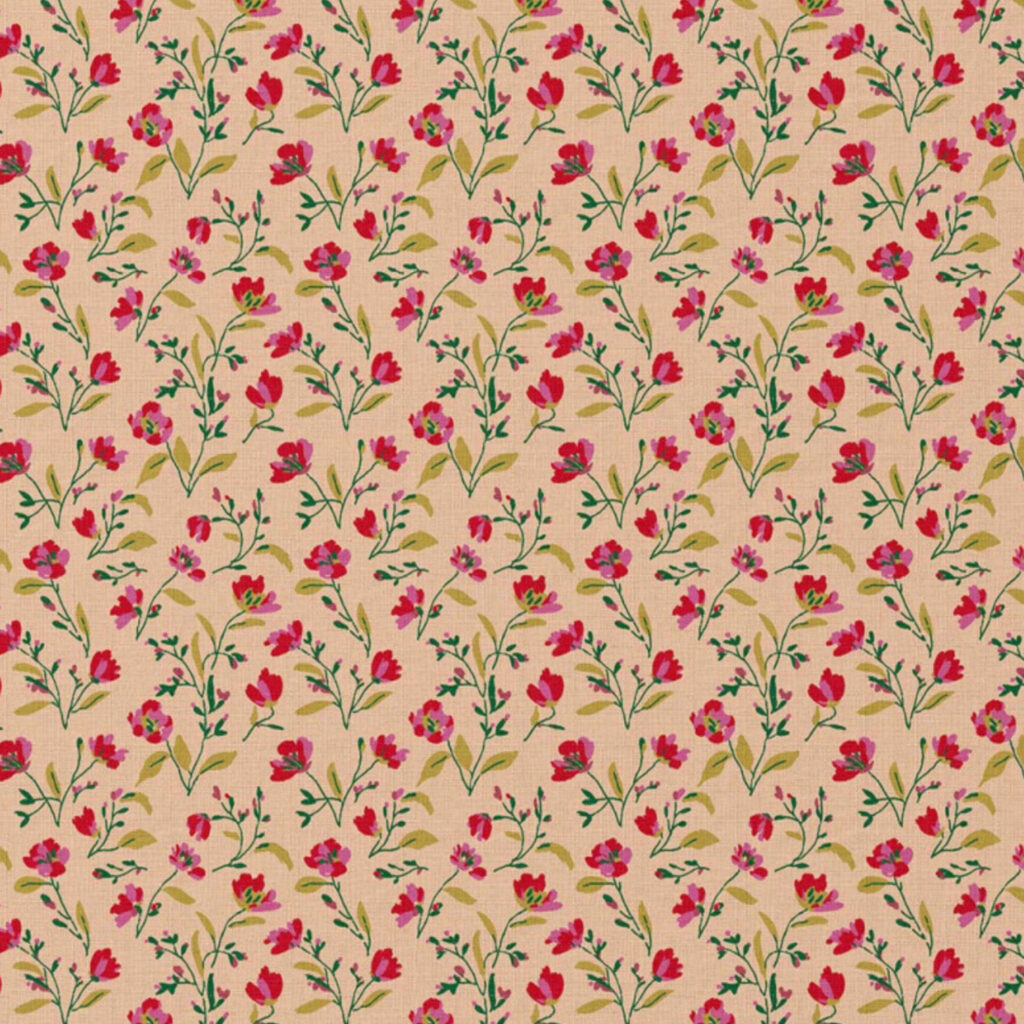Poplin katoen - kleine bloemen rood roze