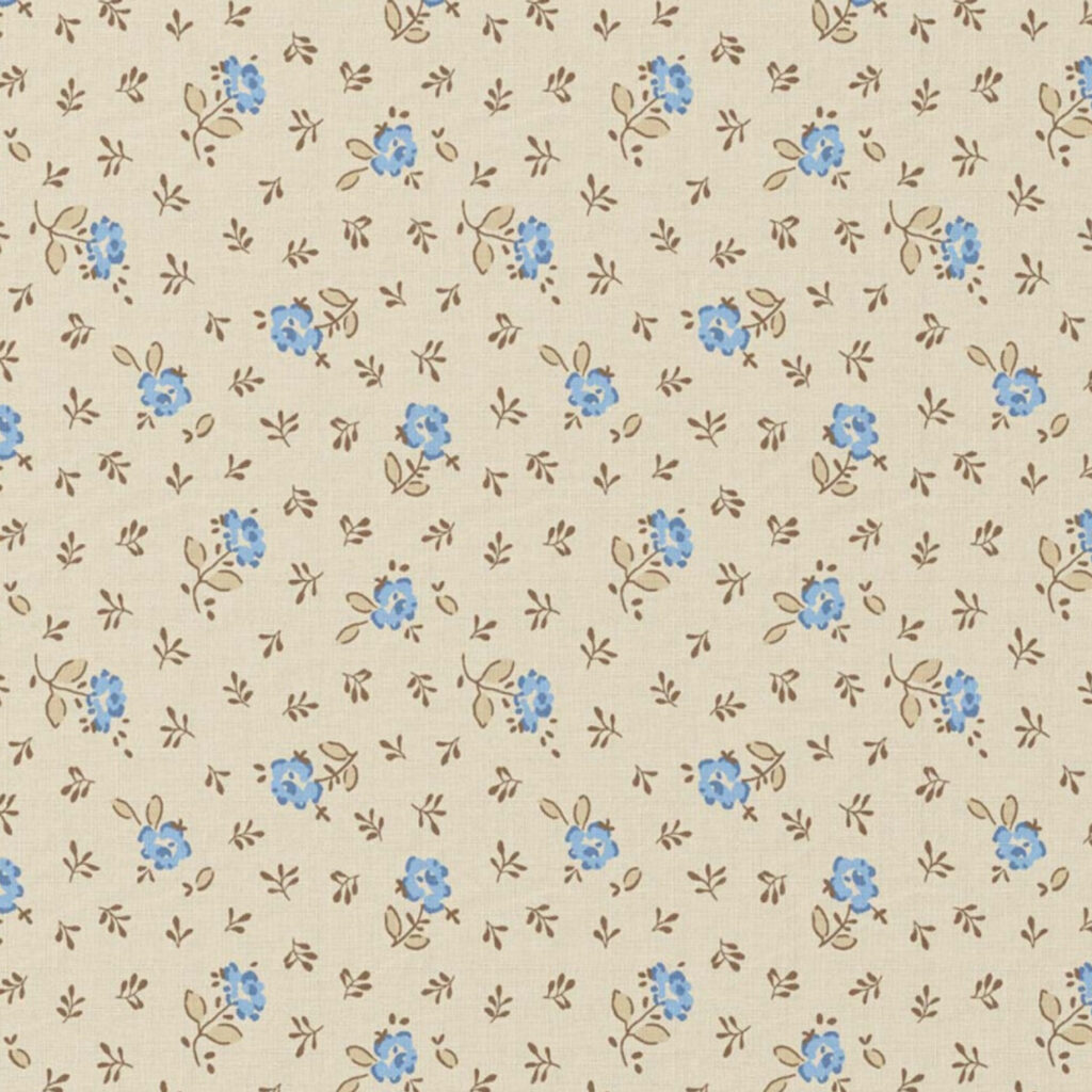 Poplin katoen – ecru blauwe bloemen