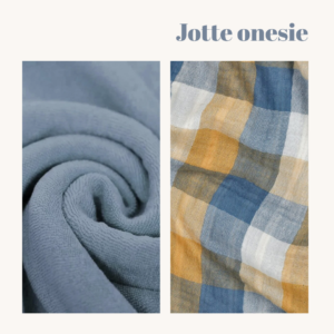 Naaipakket onesie Jotte - blauw ruiten oker