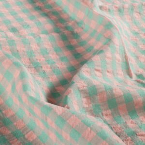 Seersucker - zalm groen ruitjes