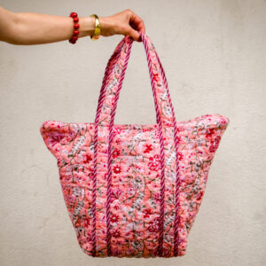 Naaipakket shopper - roze blockprint