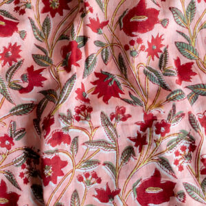 Indiase blockprint - koraal rode bloemen