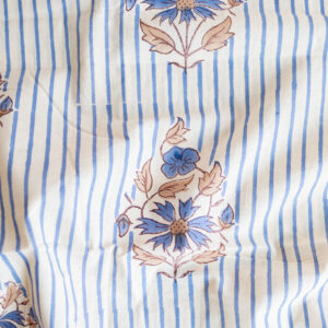 Indiase blockprint - strepen bloemen blauw