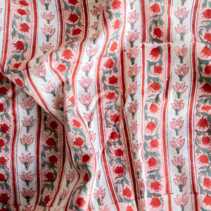 Indiase blockprint - strepen bloemen roze