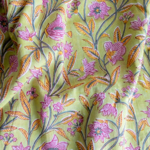 Indiase blockprint - groen roze bloemen