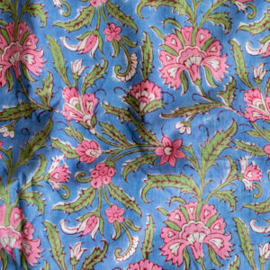 Indiase blockprint - blauw roze bloemen