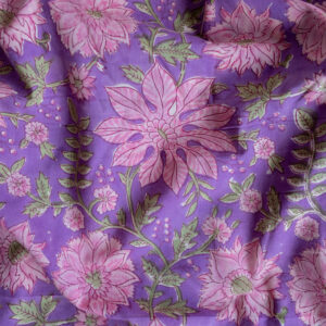 Indiase blockprint - paars roze bloemen