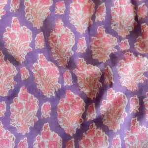 Indiase blockprint - paars roze bloemen