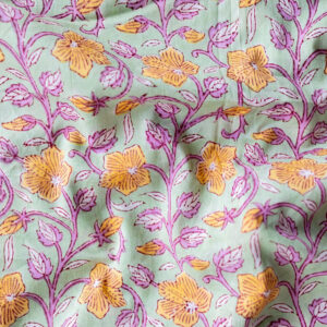 Indiase blockprint - groen gele bloemen
