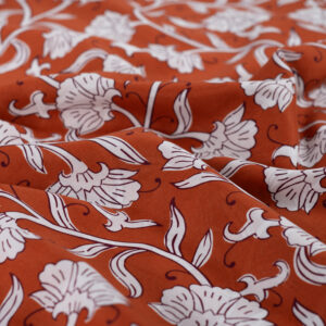 Poplin katoen - cognac bloemen