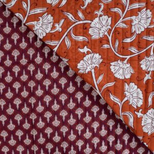 Stepped katoen - bloemen cognac/burgundy